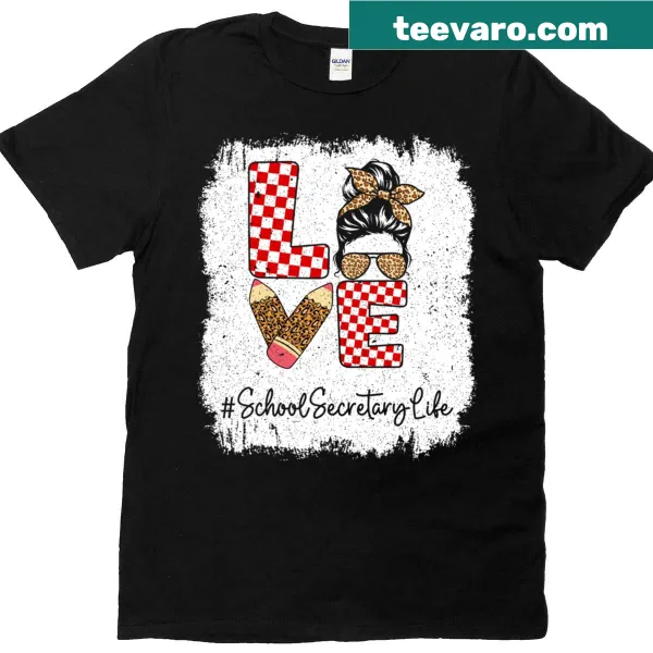 T-shirt with pencil and sunglasses design celebrating school secretaries