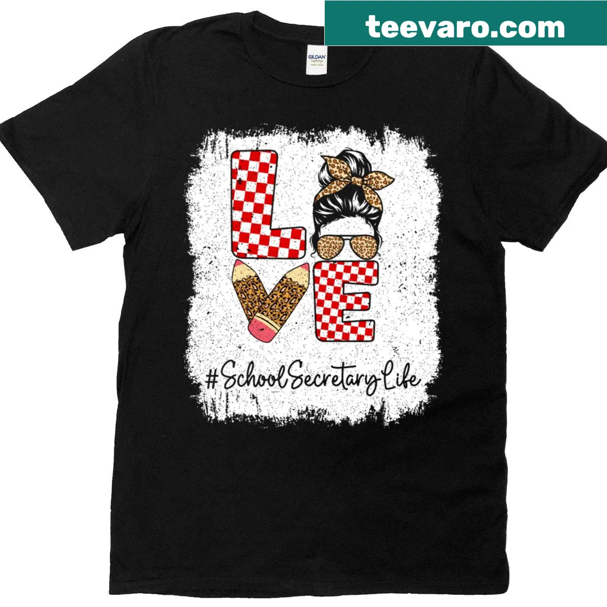 T-shirt with pencil and sunglasses design celebrating school secretaries — on a men's t-shirt