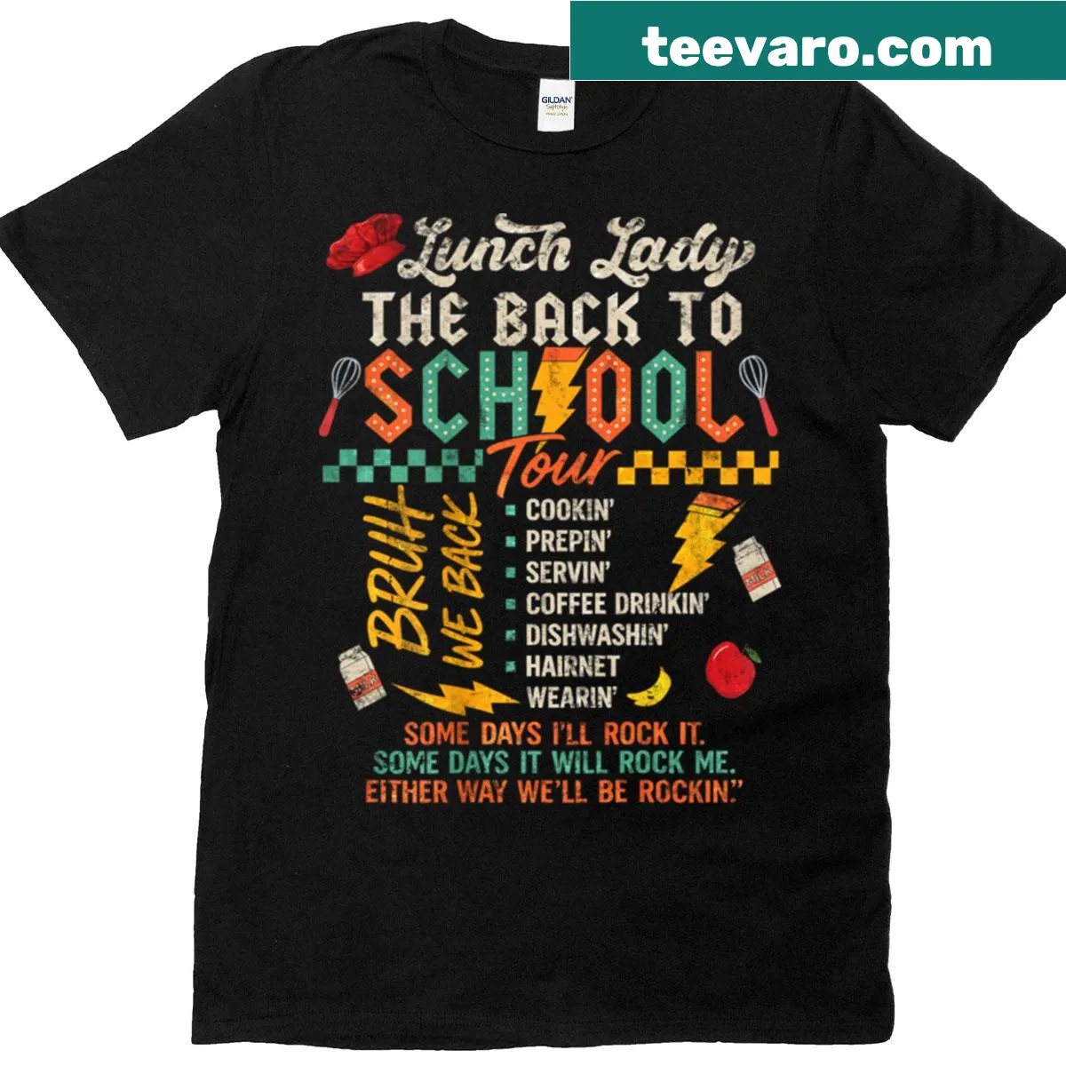 T-shirt celebrating lunch ladies with a 'Back to School Tour' theme — on a men's t-shirt
