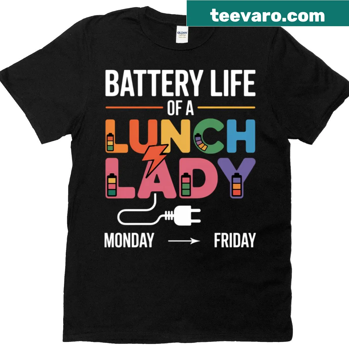 Funny T-shirt for cafeteria workers featuring battery life graphic — on a men's t-shirt