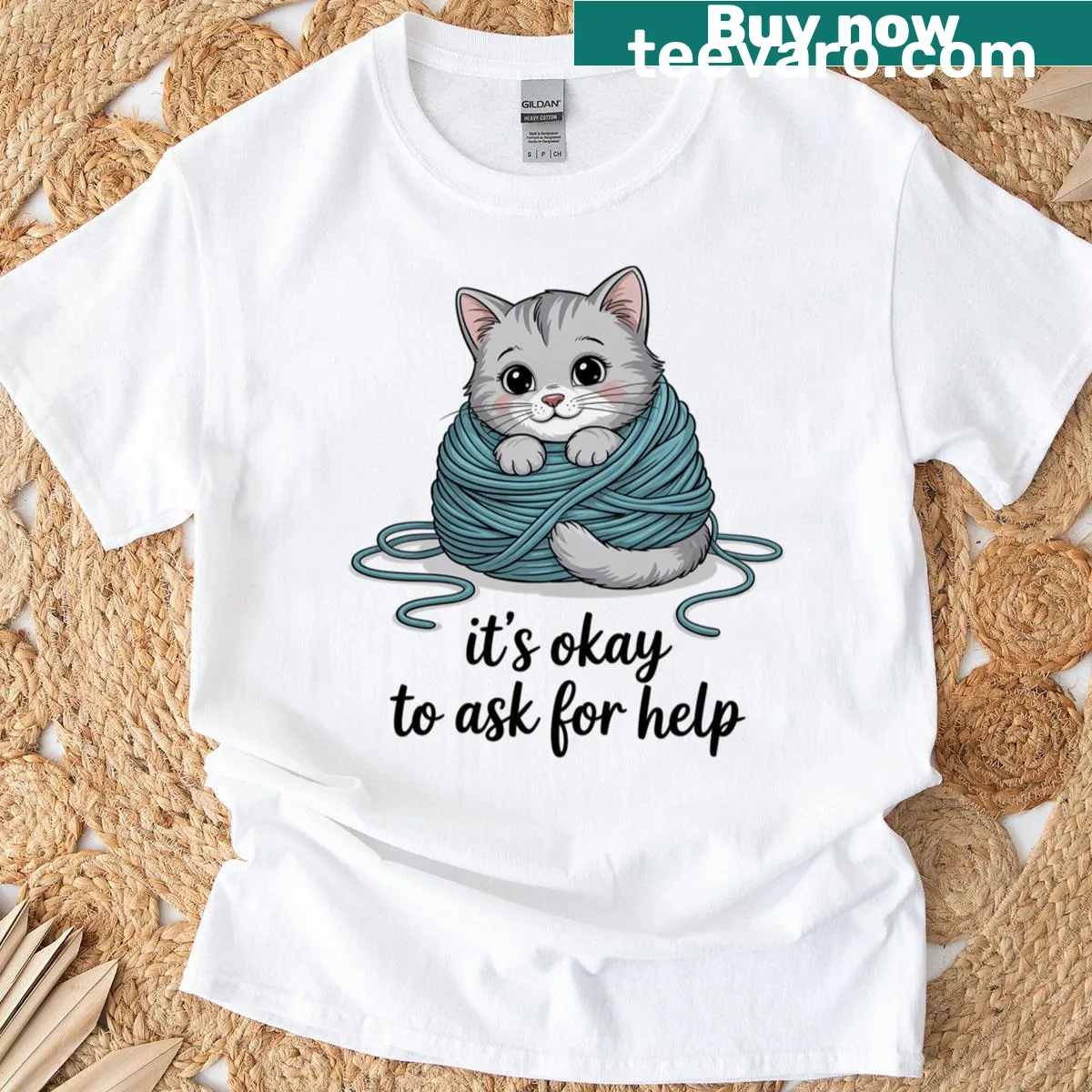 Illustration of a therapy cat with 'It's Ok To Ask For Help' text. — on a men's t-shirt