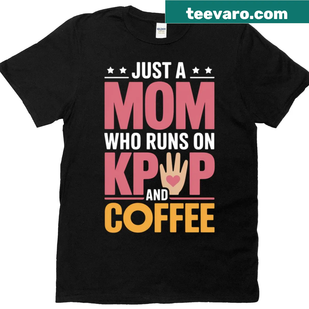 Funny t-shirt for moms featuring K-pop and coffee quote — on a men's t-shirt