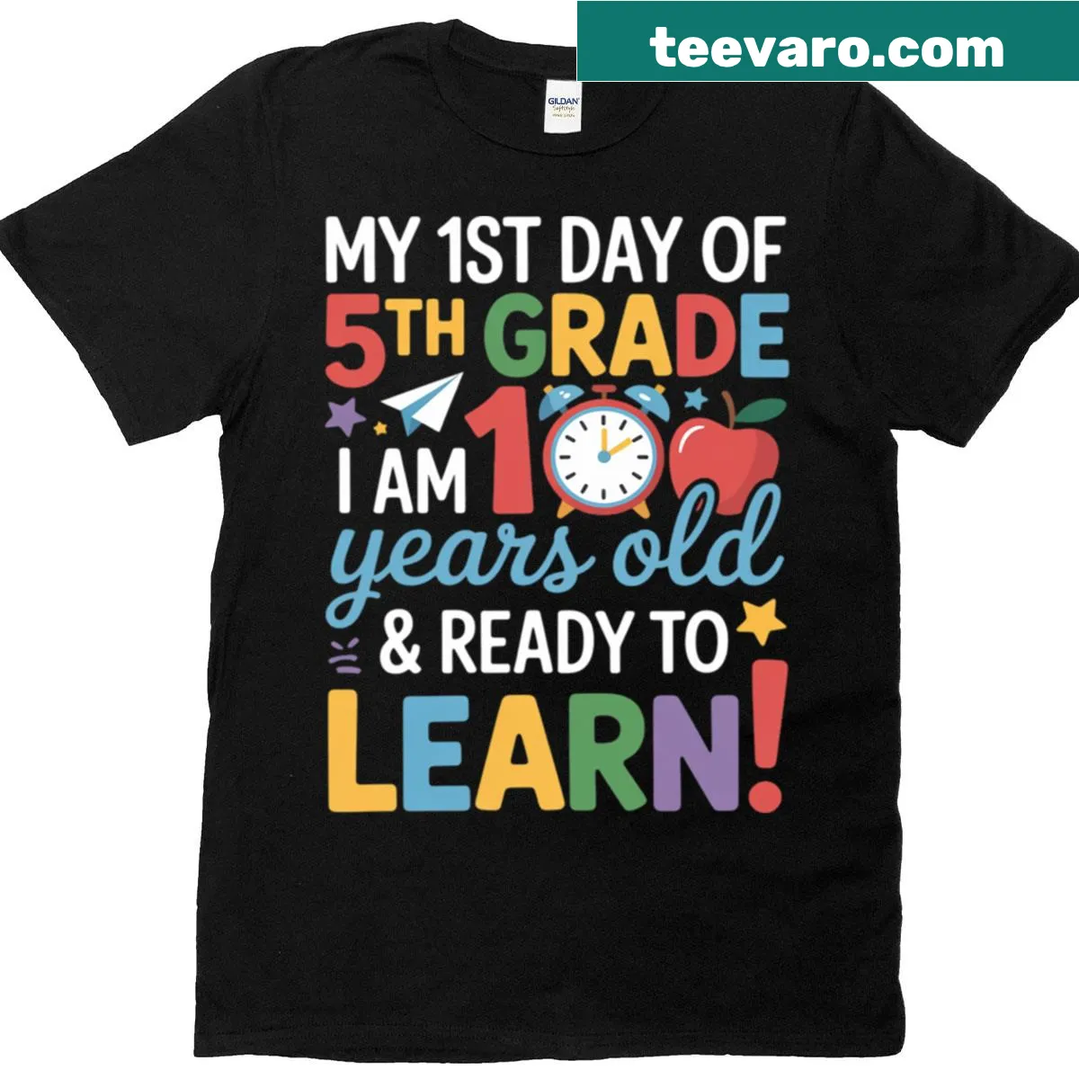 T-shirt announcing a child's first day of 5th grade — on a men's t-shirt