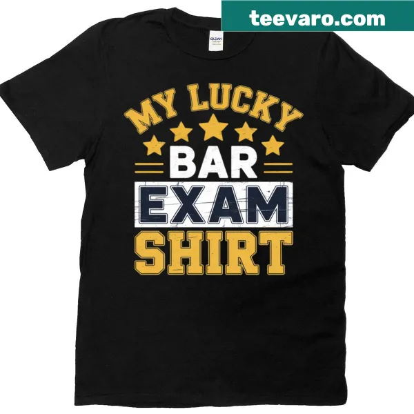 T-shirt with 'My Lucky Bar Exam' text for law school graduates