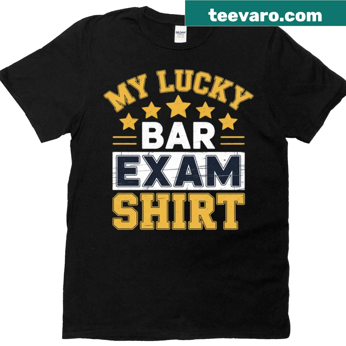 T-shirt with 'My Lucky Bar Exam' text for law school graduates — on a men's t-shirt