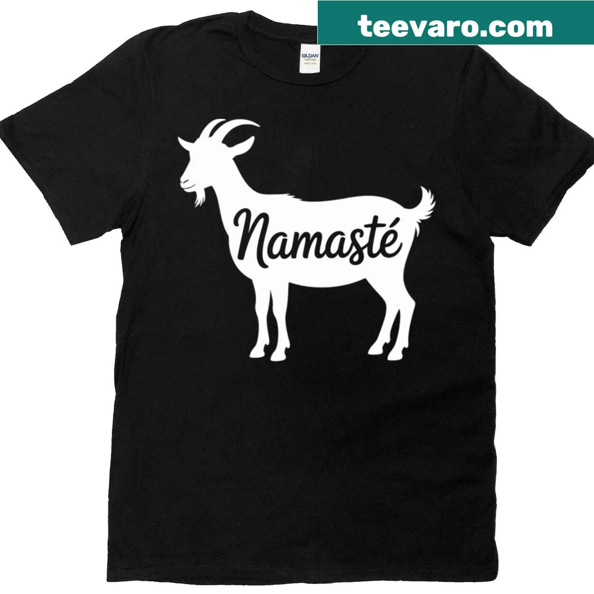 Cute goat practicing yoga t-shirt with 'Namaste Cute' text — on a men's t-shirt