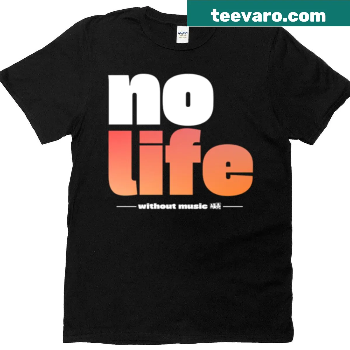 Typography t-shirt featuring the phrase No Life Without Music. — on a men's t-shirt