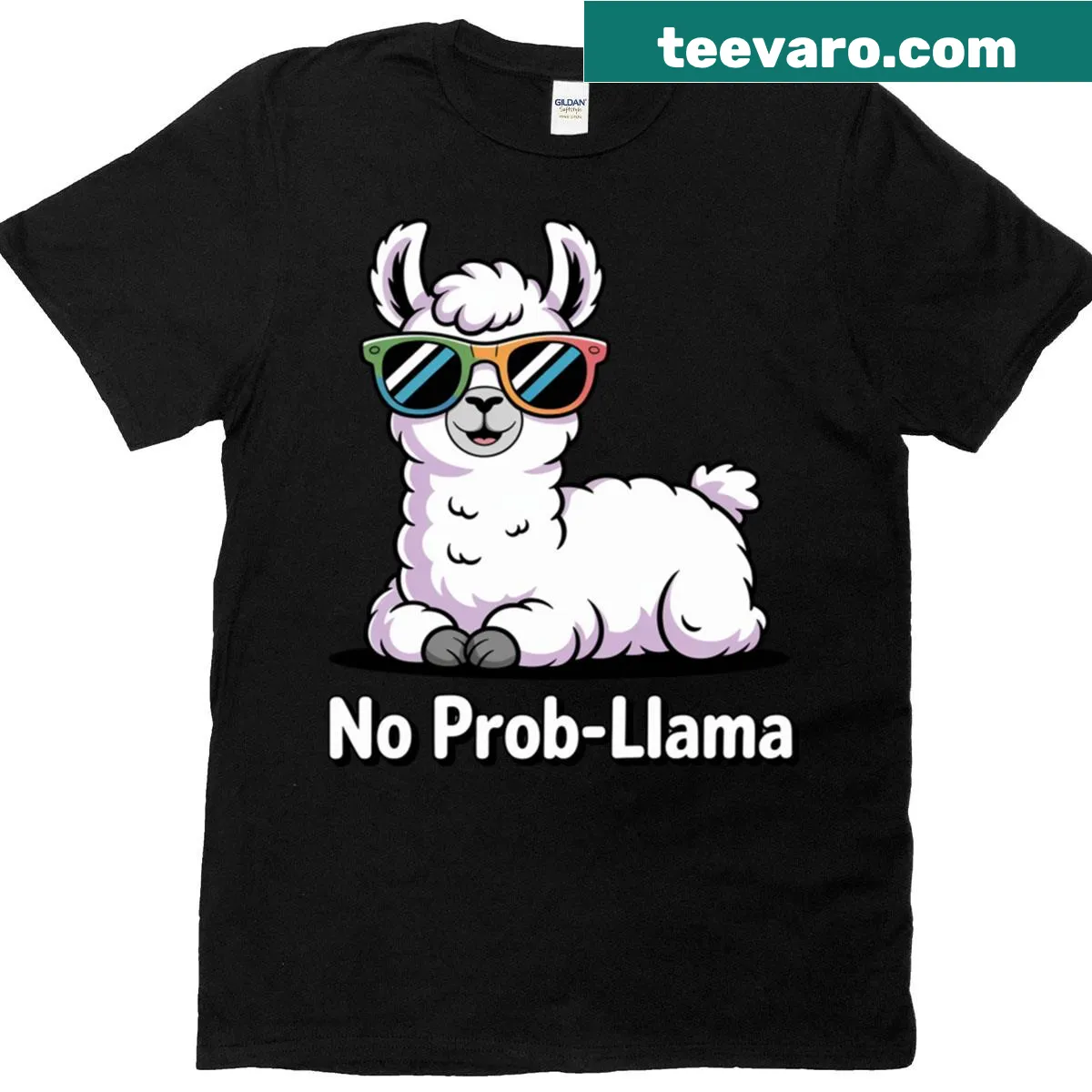 Cute llama illustration with the phrase 'No Prob-llama No Problem' — on a men's t-shirt