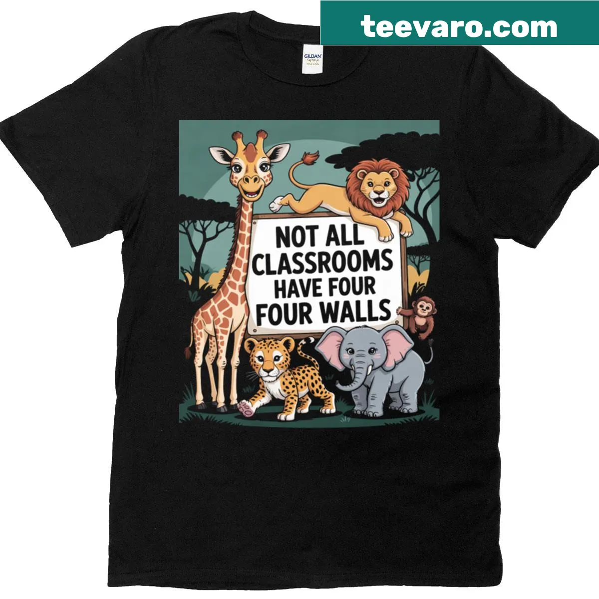 T-shirt celebrating outdoor learning with a jungle-themed design — on a men's t-shirt