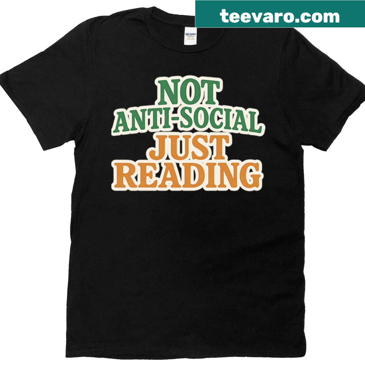 Sarcastic typography t-shirt for book lovers with the phrase Not Anti-social Just Reading. — on a men's t-shirt