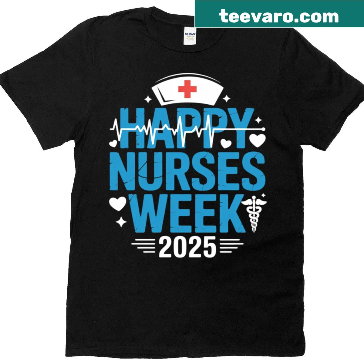 Appreciation t-shirt for nurses featuring Happy National Nurses Week 2025. — on a men's t-shirt