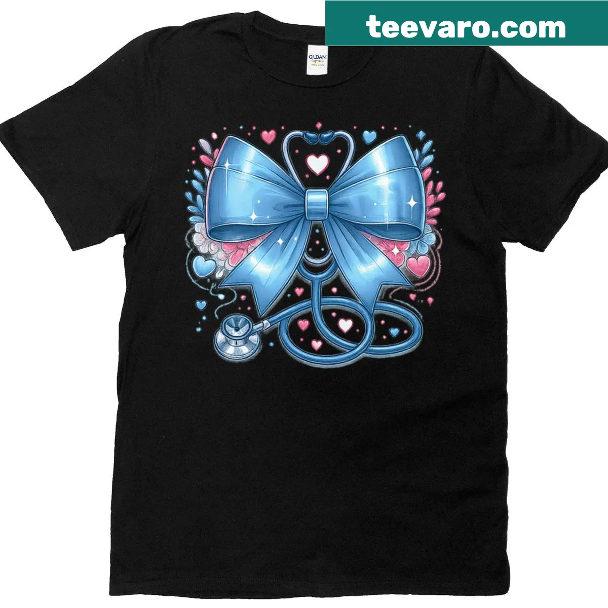 Stylish nurse t-shirt with stethoscope graphic and Nurse Coquette text. — on a men's t-shirt