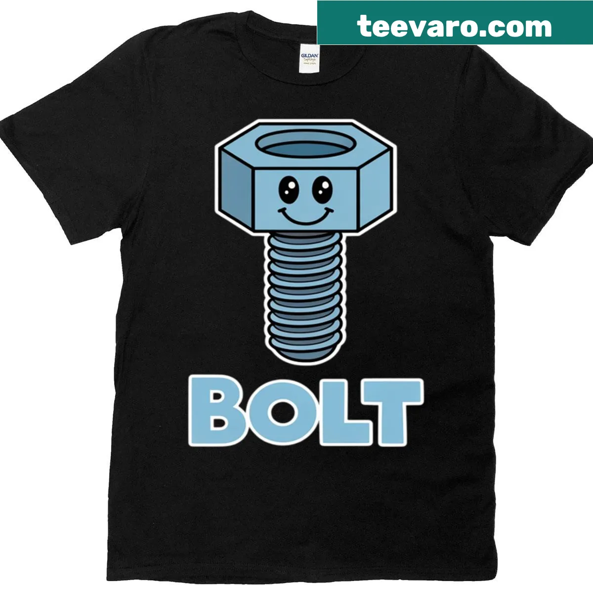 Matching Halloween T-shirts featuring cartoon nut and bolt designs — on a men's t-shirt