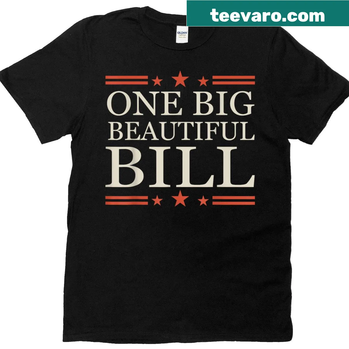 Humorous political t-shirt featuring USA flag and phrase 'One Big Beautiful Bill' — on a men's t-shirt
