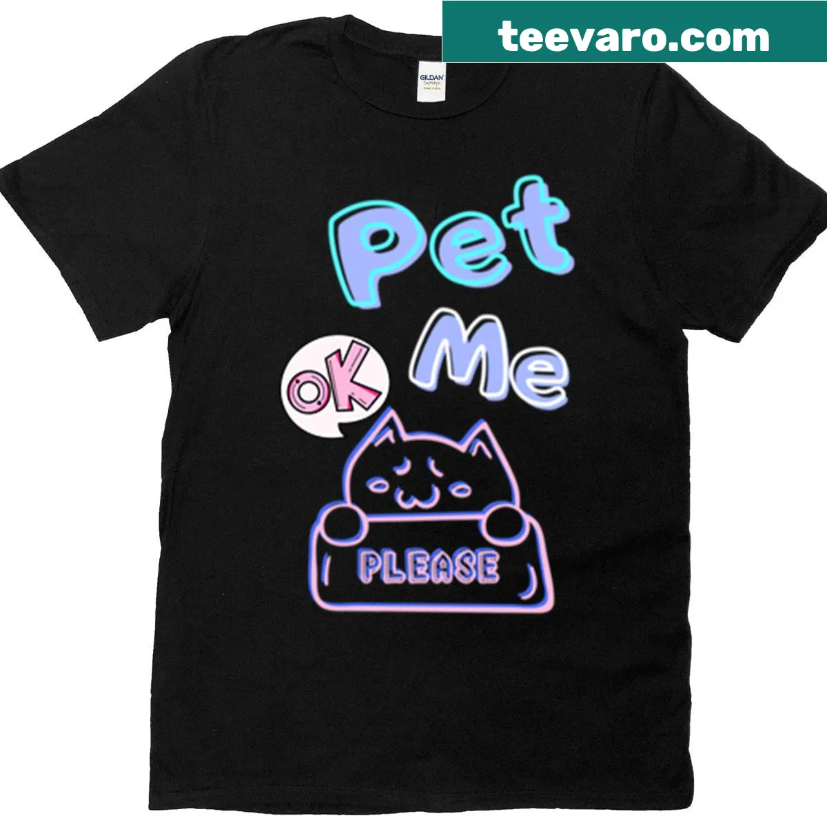 Oversized t-shirt with playful 'Pet Me Please' text design — on a men's t-shirt