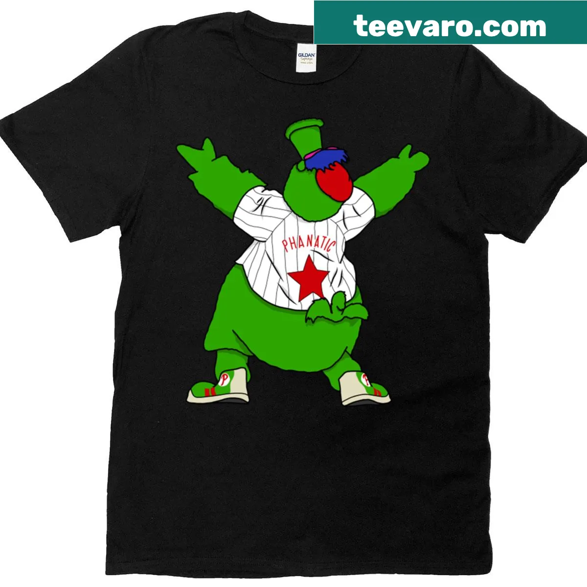 Illustration of the Phillie Phanatic mascot on a playful t-shirt — on a men's t-shirt