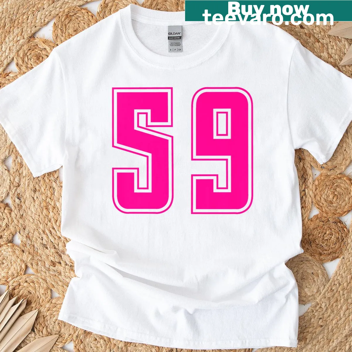 Junior college sports T-shirt featuring number 59 design. — on a men's t-shirt