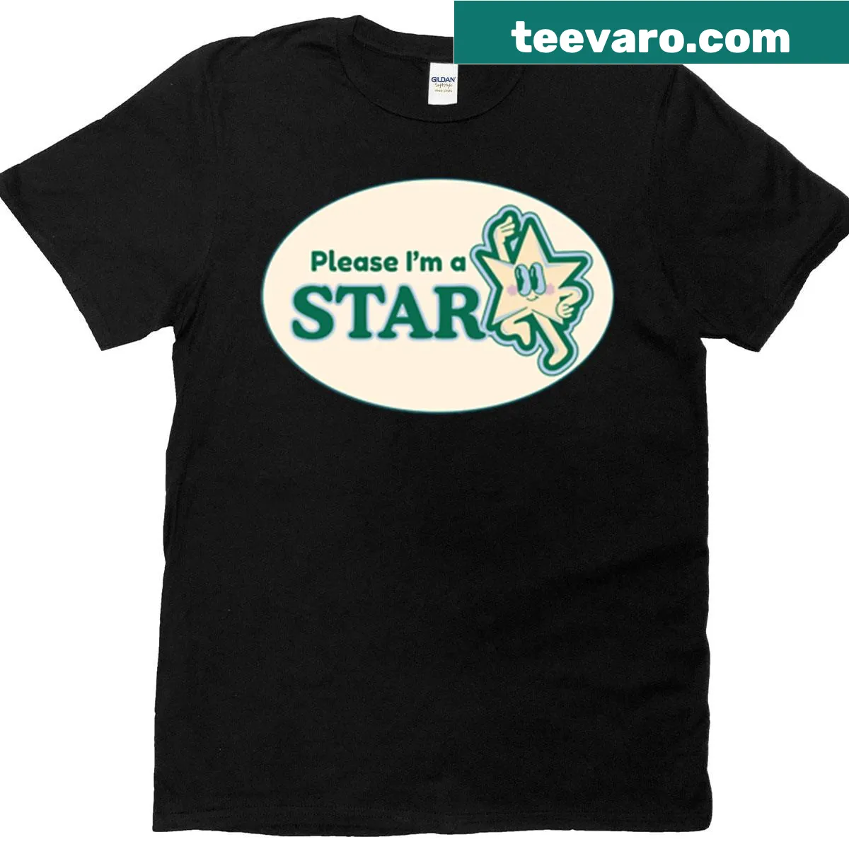 Bold T-shirt with the phrase 'Please Im A Star' in fun text — on a men's t-shirt