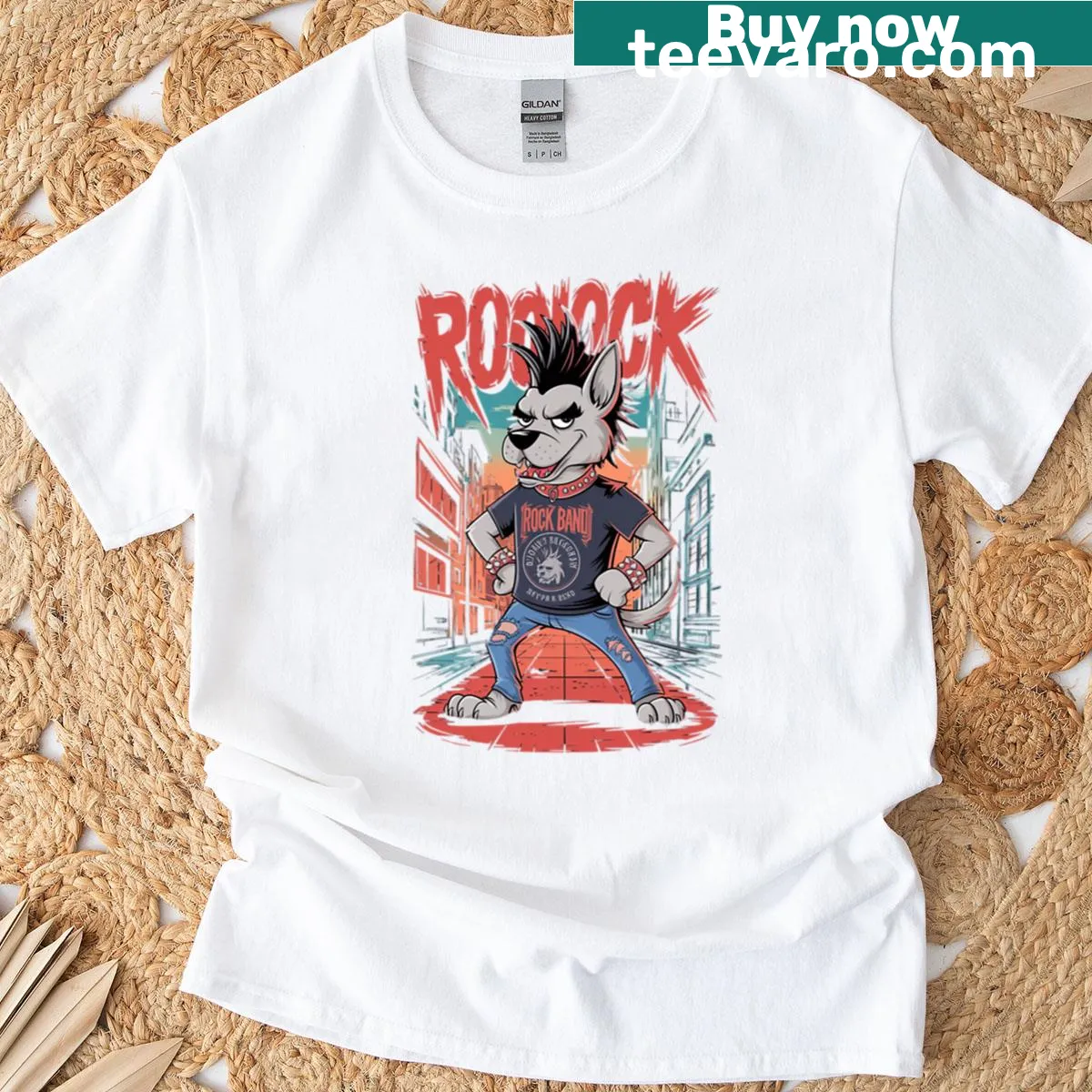 Punk-style illustration of a dog on T-shirt — on a men's t-shirt