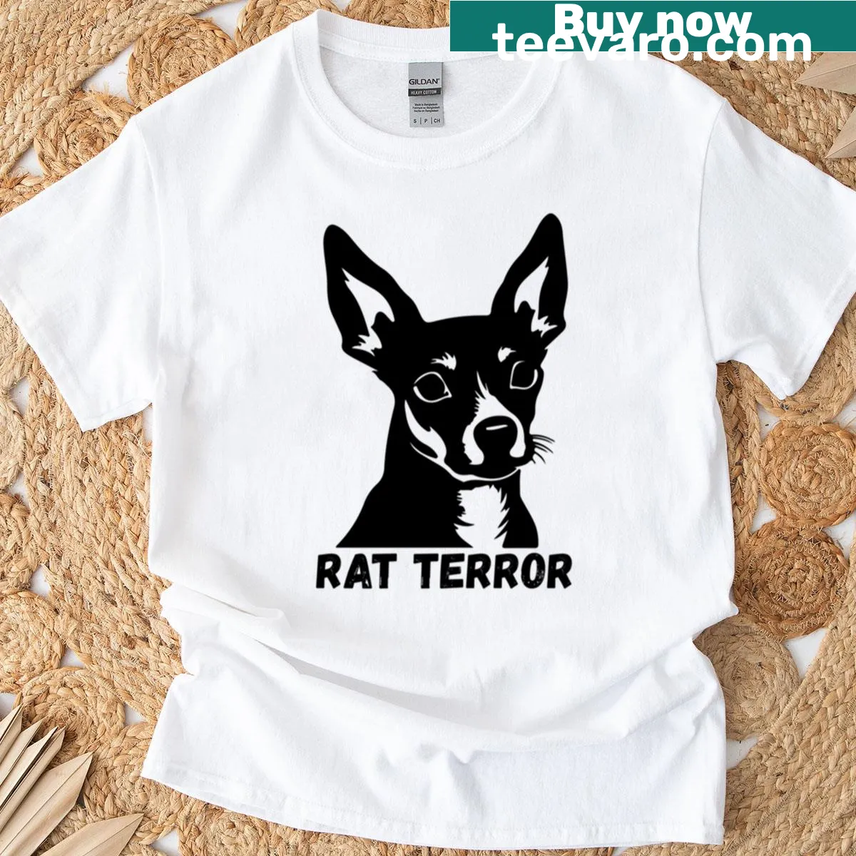 Funny T-shirt featuring a Rat Terrier graphic illustration — on a men's t-shirt