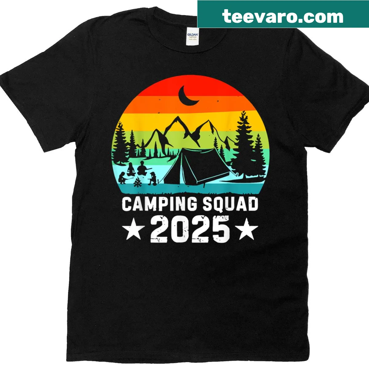 Retro camper T-shirt celebrating family camping trips — on a men's t-shirt