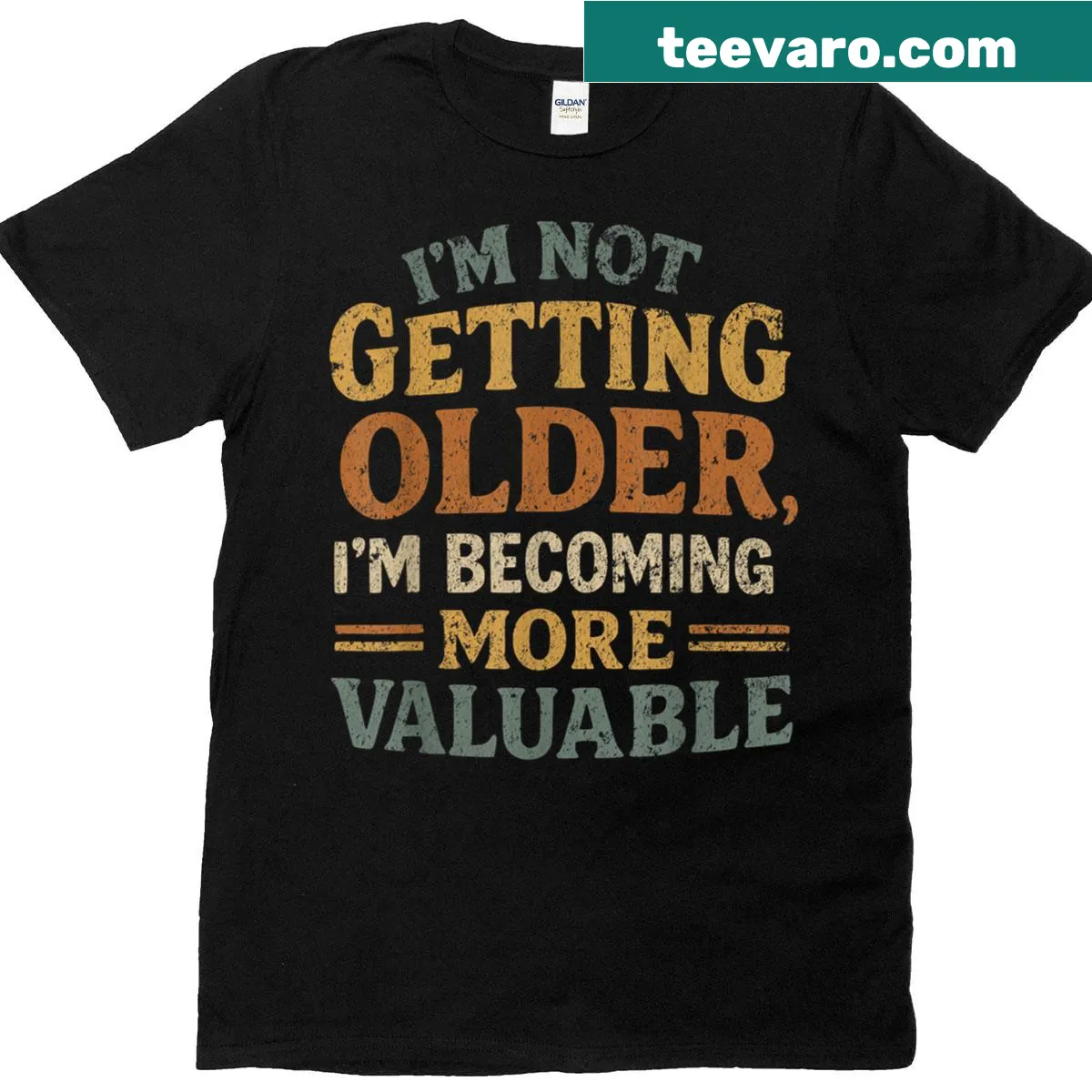 Retro Dad shirt with text saying I'm not getting older I'm becoming more valuable — on a men's t-shirt