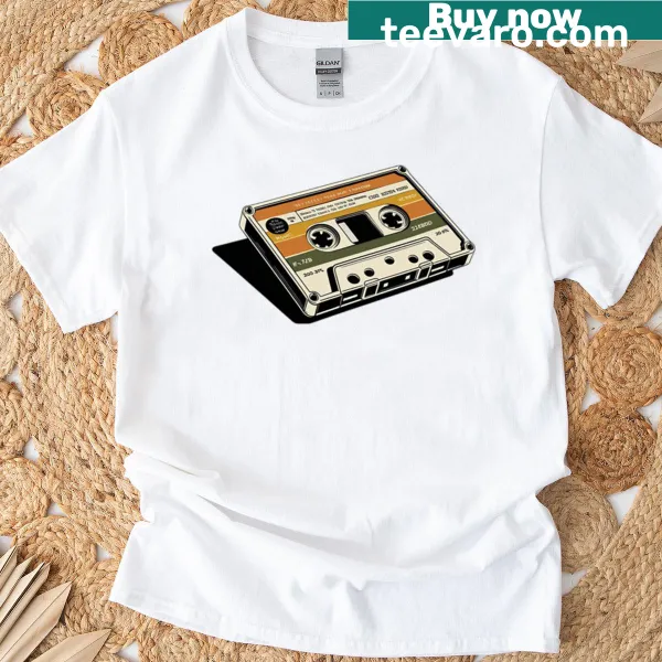 Vintage-style T-shirt with a hand-drawn music cassette design