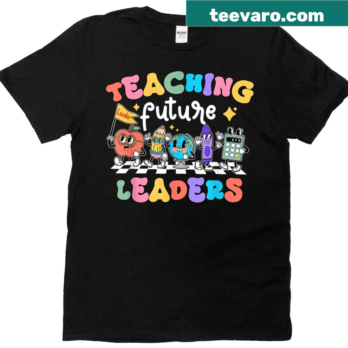 Groovy retro graphic t-shirt for teachers with inspirational message — on a men's t-shirt