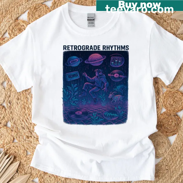 Artistic T-shirt with cosmic bodies and sound waves illustration