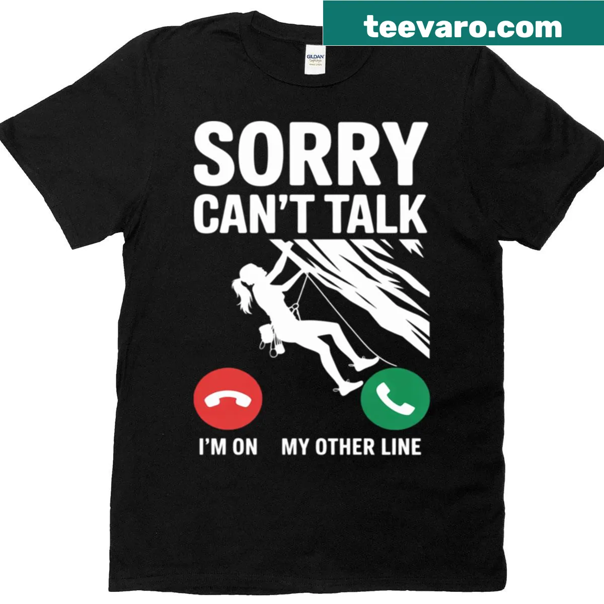 Witty climbing-themed T-shirt for women with a humorous phrase — on a men's t-shirt