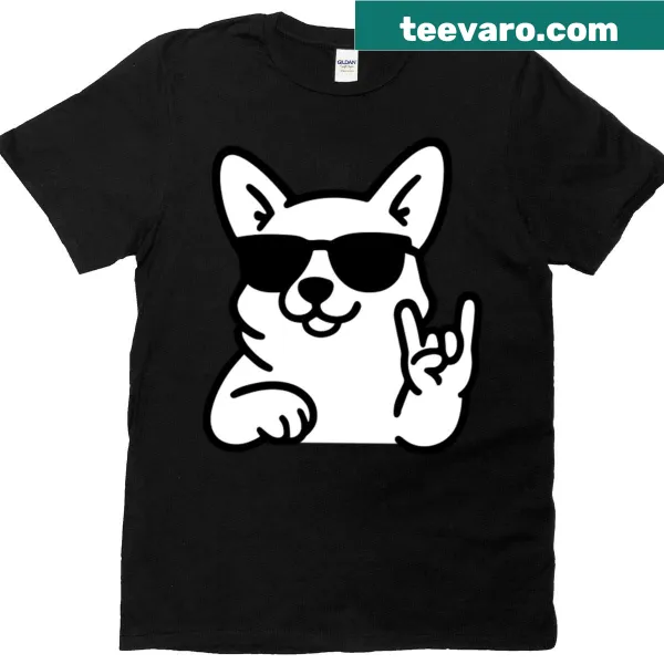 Oversized t-shirt featuring a cool corgi in sunglasses.