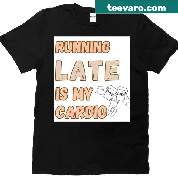 Hand-drawn coffee cups with the quote running late is my cardio