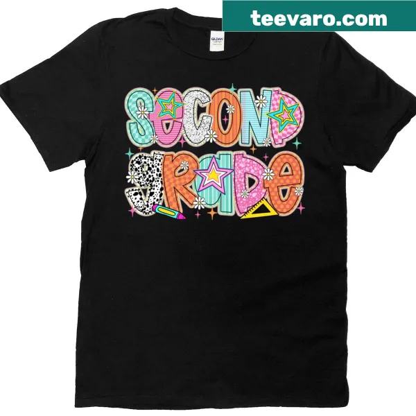 Retro design T-shirt for second grade teachers with groovy text