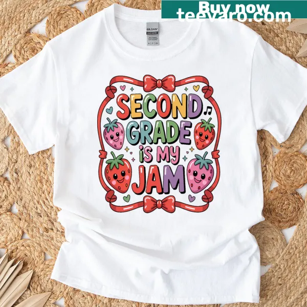 Cute back to school t-shirt with strawberry design and text