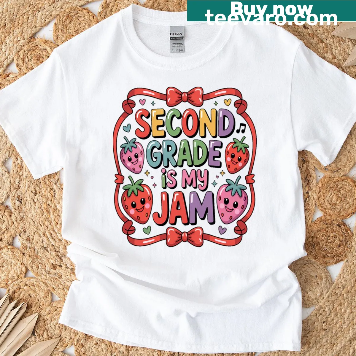 Cute back to school t-shirt with strawberry design and text — on a men's t-shirt