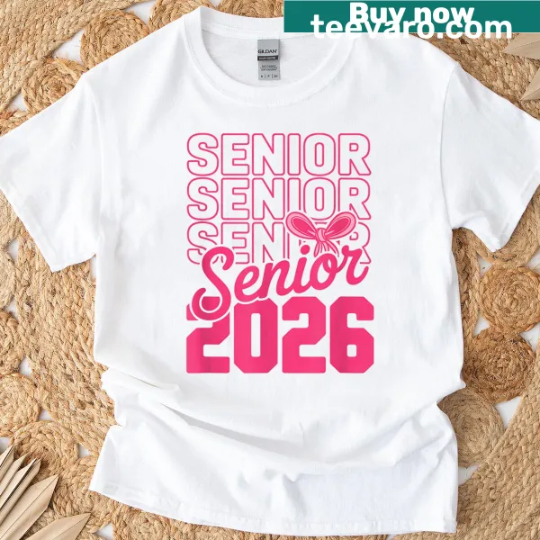 Graduation T-shirt with a pink bow design for the Class of 2026.