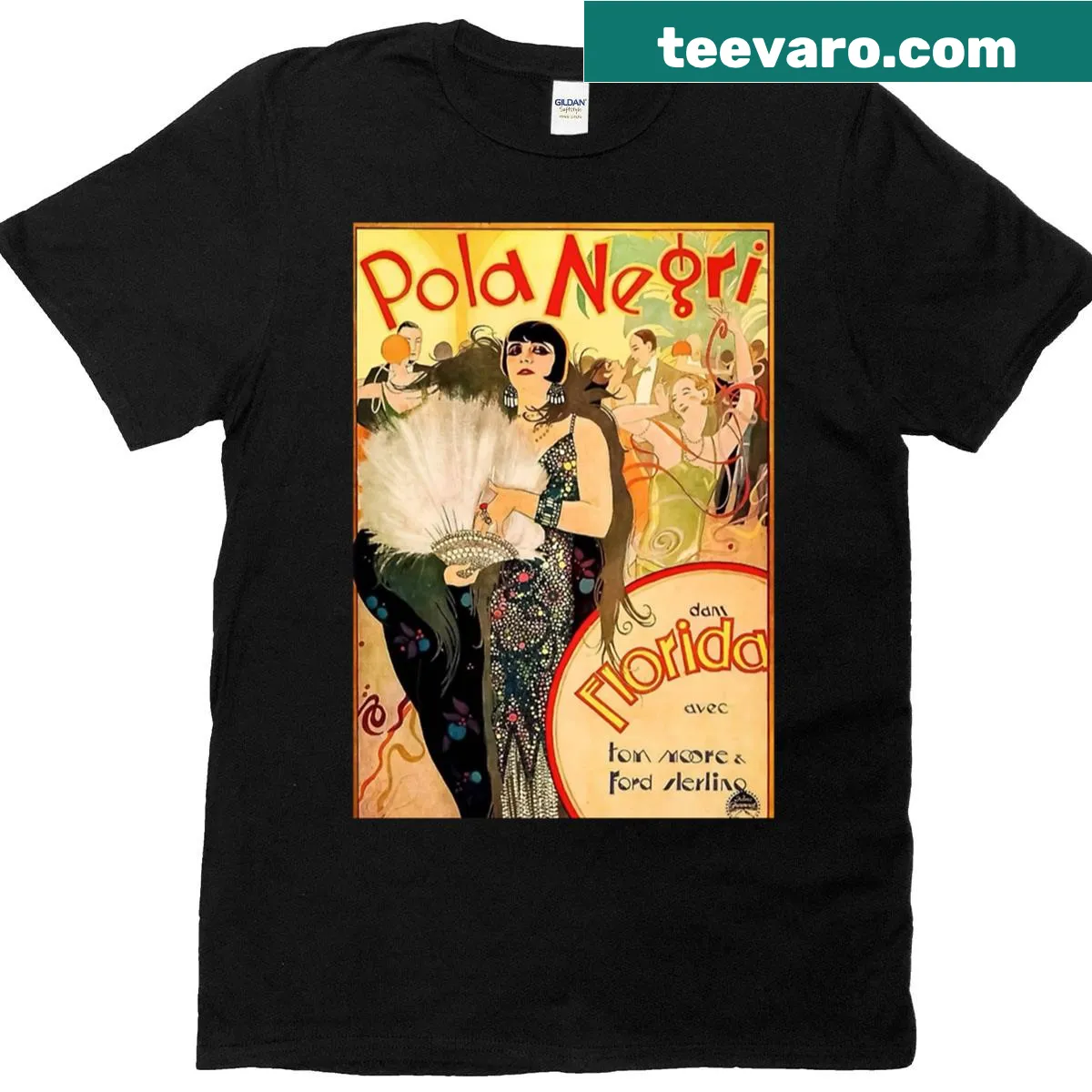 T-shirt featuring a vintage silent film poster art graphic — on a men's t-shirt