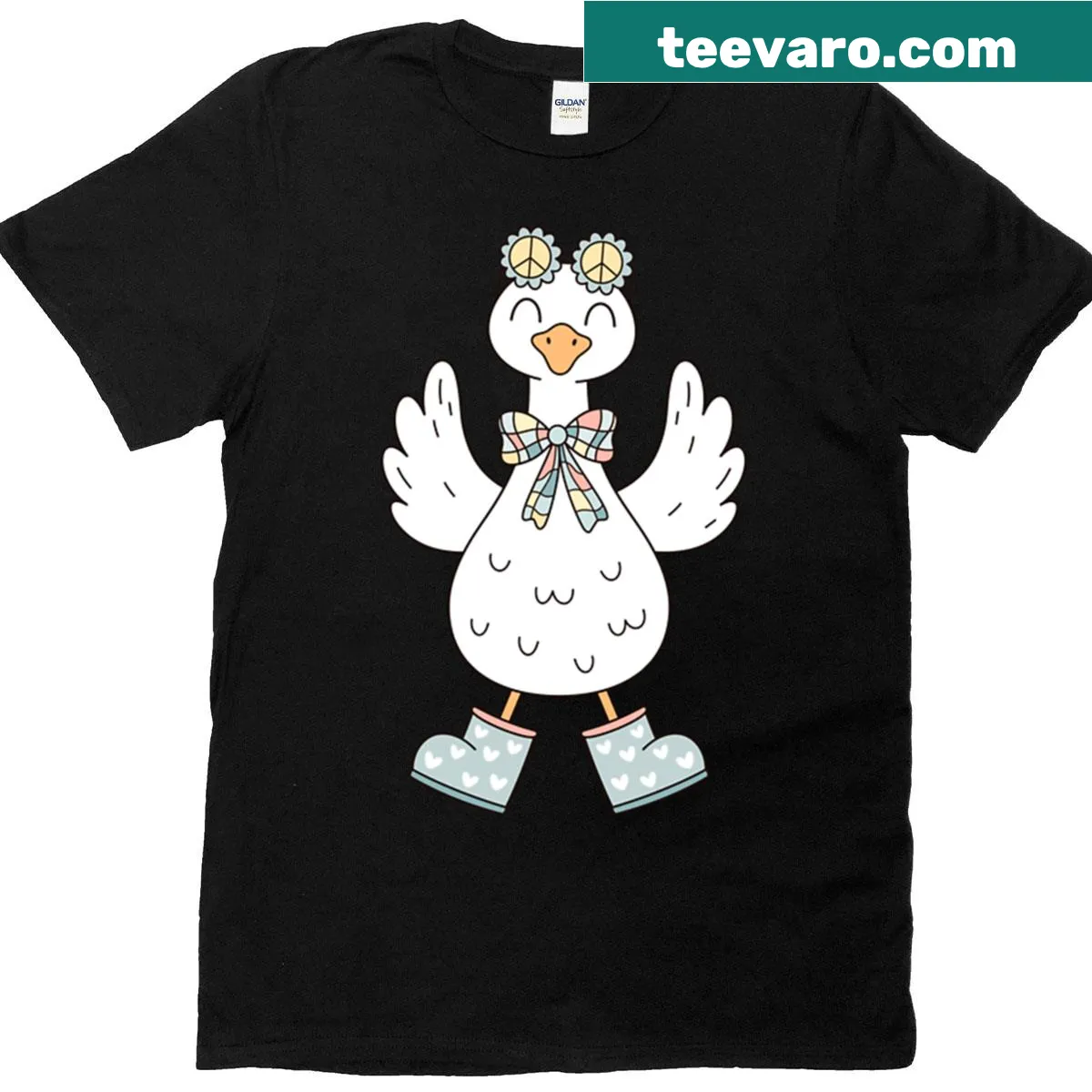 Cartoon goose graphic on a cottagecore aesthetic t-shirt — on a men's t-shirt