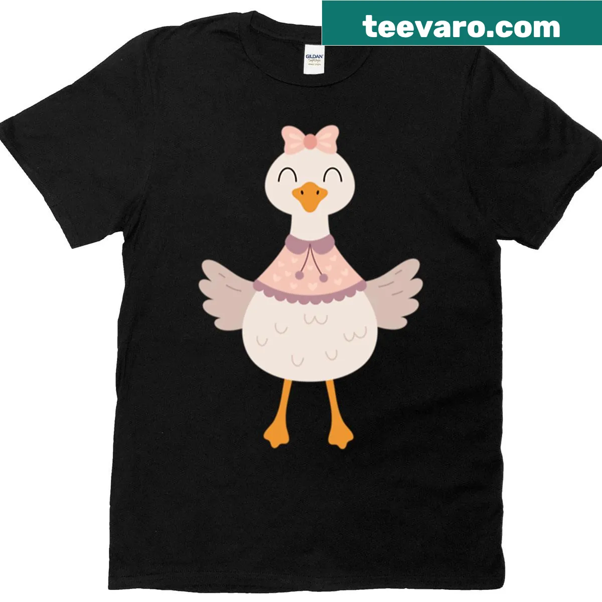 Oversized T-shirt with a playful goose graphic in coquette aesthetic style. — on a men's t-shirt
