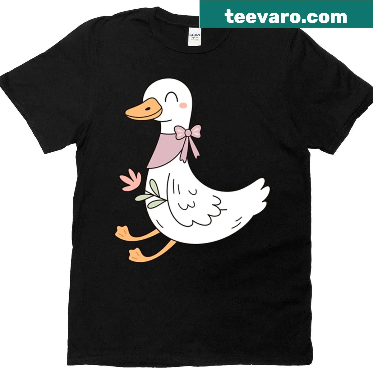 Illustration of a goose with a flower on a T-shirt — on a men's t-shirt