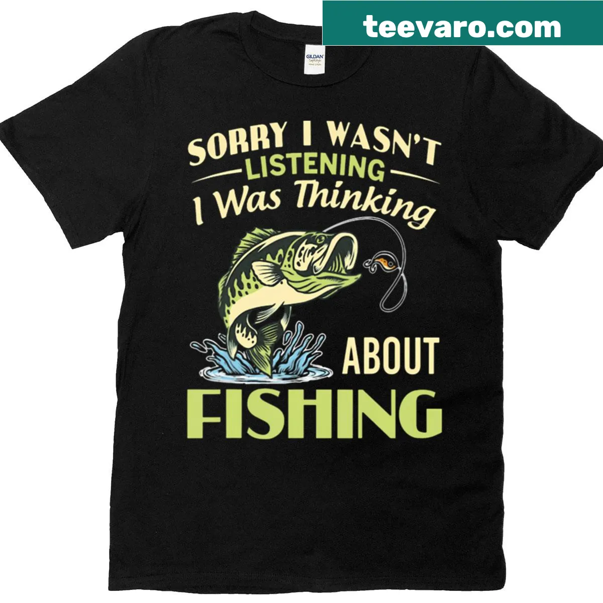 Funny fishing t-shirt with text about fishing and listening — on a men's t-shirt