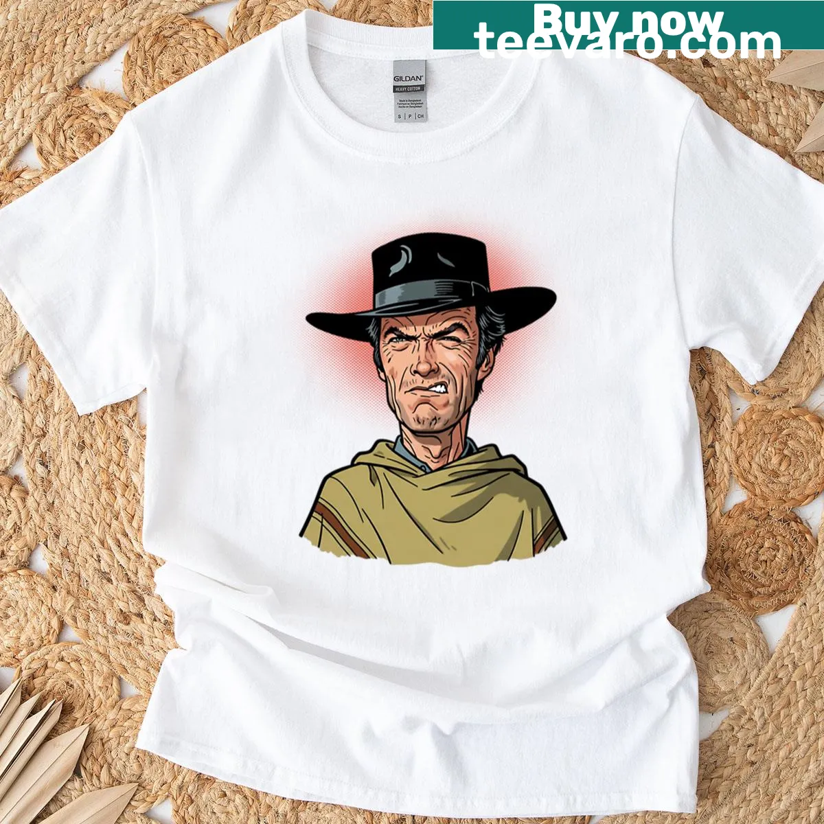 Vintage caricature T-shirt inspired by Spaghetti Westerns — on a men's t-shirt