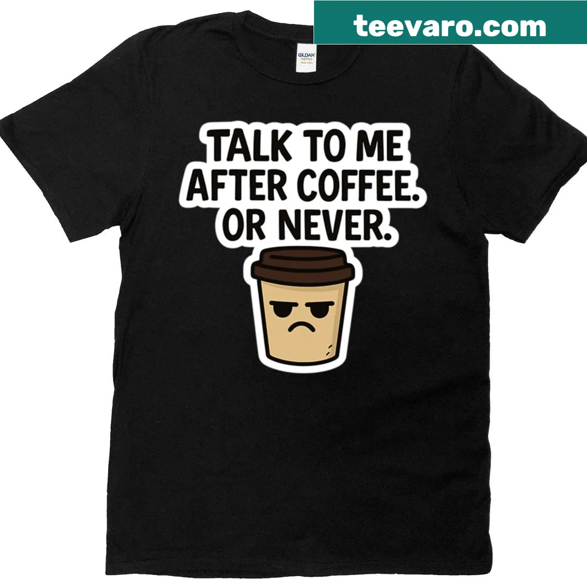 Funny T-shirt featuring the phrase 'Talk To Me After Coffee' — on a men's t-shirt