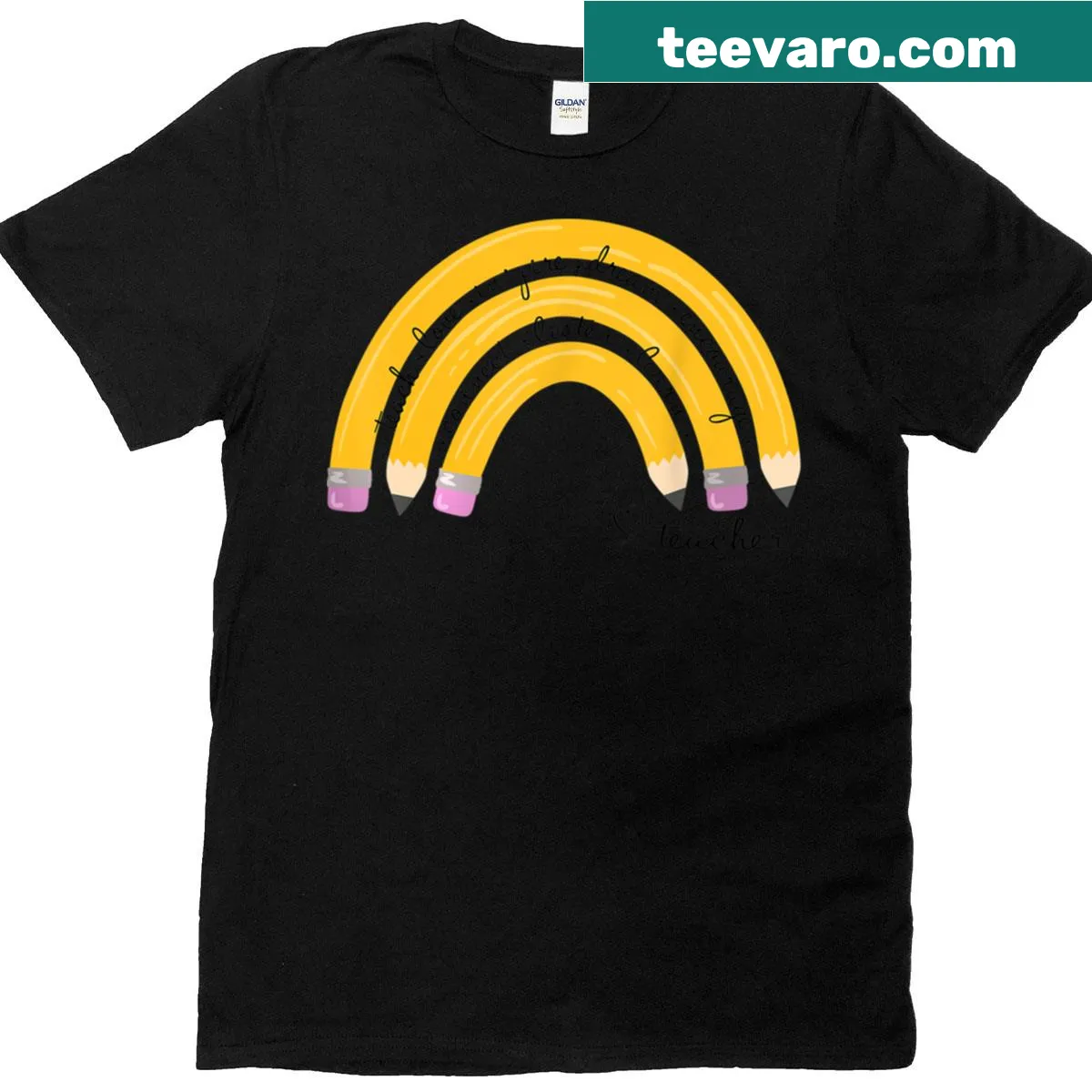 T-shirt with inspiring quote 'Teach Love Inspire' and pencil graphic — on a men's t-shirt