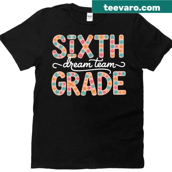 6th Grade T-shirt with bow and flower design for students