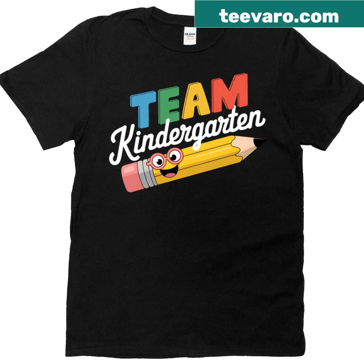 T-shirt featuring 'Team Kindergarten' in a cheerful back-to-school design — on a men's t-shirt