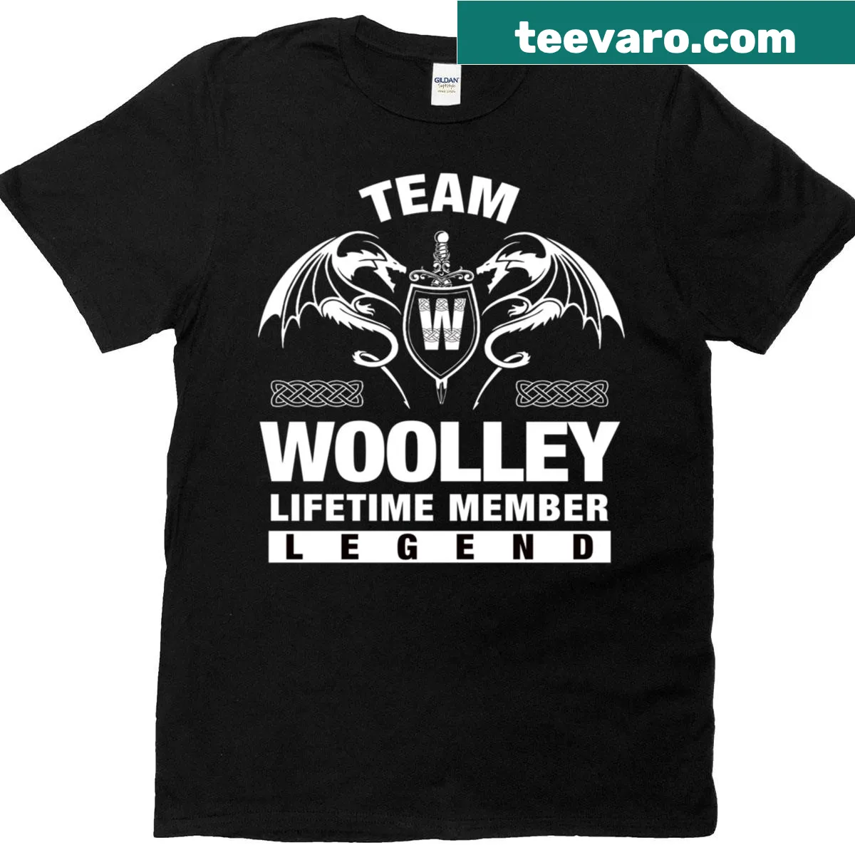 Typography t-shirt celebrating 'Team Woolley - Lifetime Member' — on a men's t-shirt