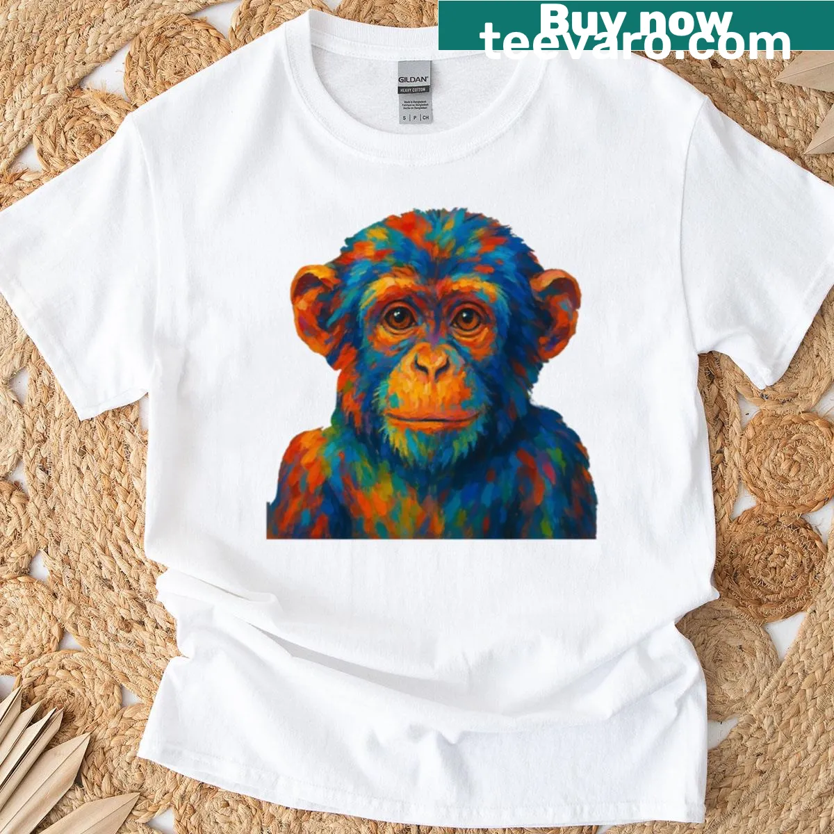 Oversized T-shirt with an illustration of a primate in a jungle — on a men's t-shirt