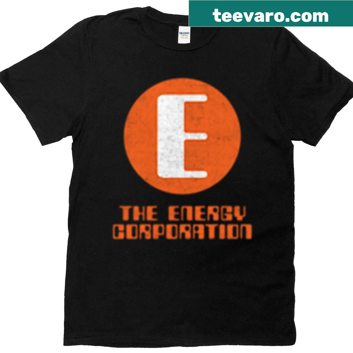 Illustrative Energy Corporation T-shirt with energy-themed graphic — on a men's t-shirt