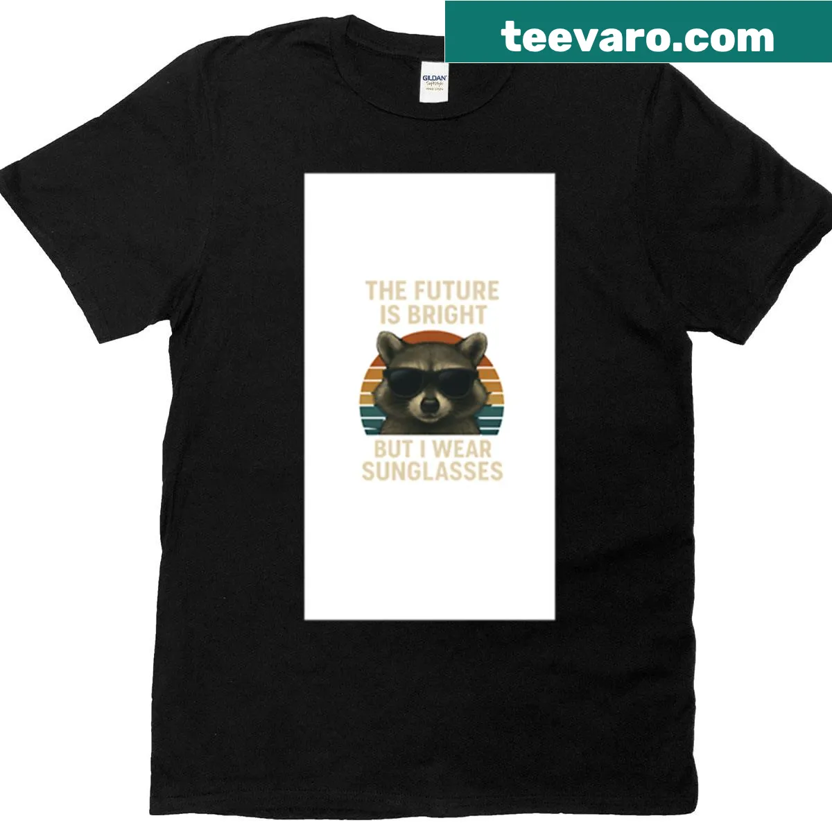 Raccoon with sunglasses graphic and humorous text on t-shirt — on a men's t-shirt